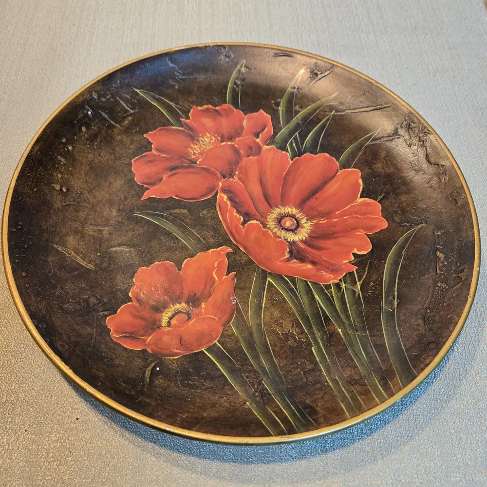 Decorative Plate in Black/Bronze w/ Poppy Design - Picture 2 of 9